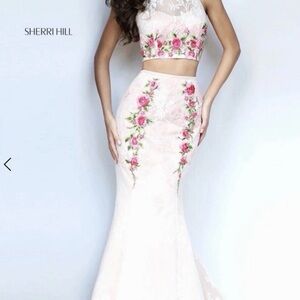 Sherri Hill Blush Pink Floral Two-Piece Prom Gown sz 0